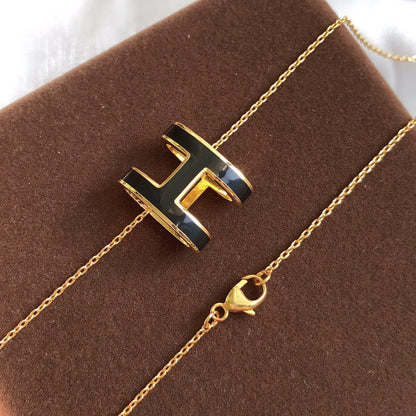 [⭐Maelin]HM CLIC BLACK ENAMEL GOLD NECKLACE