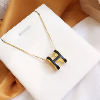 [⭐Maelin]HM CLIC BLACK ENAMEL GOLD NECKLACE