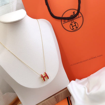 [⭐Maelin]HM CLIC RED ENAMEL GOLD NECKLACE
