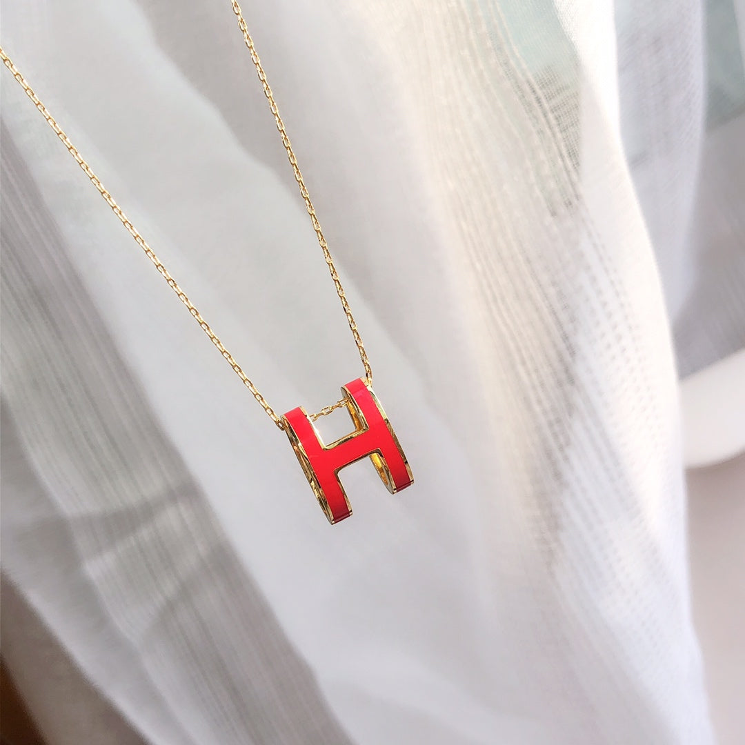 [⭐Maelin]HM CLIC RED ENAMEL GOLD NECKLACE