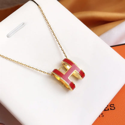 [⭐Maelin]HM CLIC RED ENAMEL GOLD NECKLACE