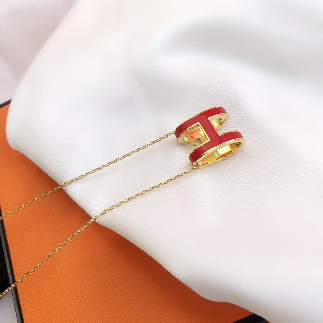 [⭐Maelin]HM CLIC RED ENAMEL GOLD NECKLACE