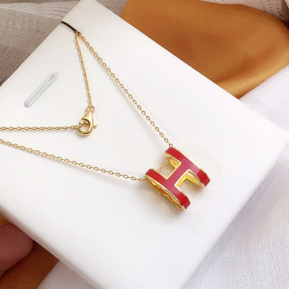 [⭐Maelin]HM CLIC RED ENAMEL GOLD NECKLACE