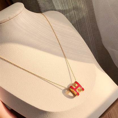 [⭐Maelin]HM CLIC RED ENAMEL GOLD NECKLACE