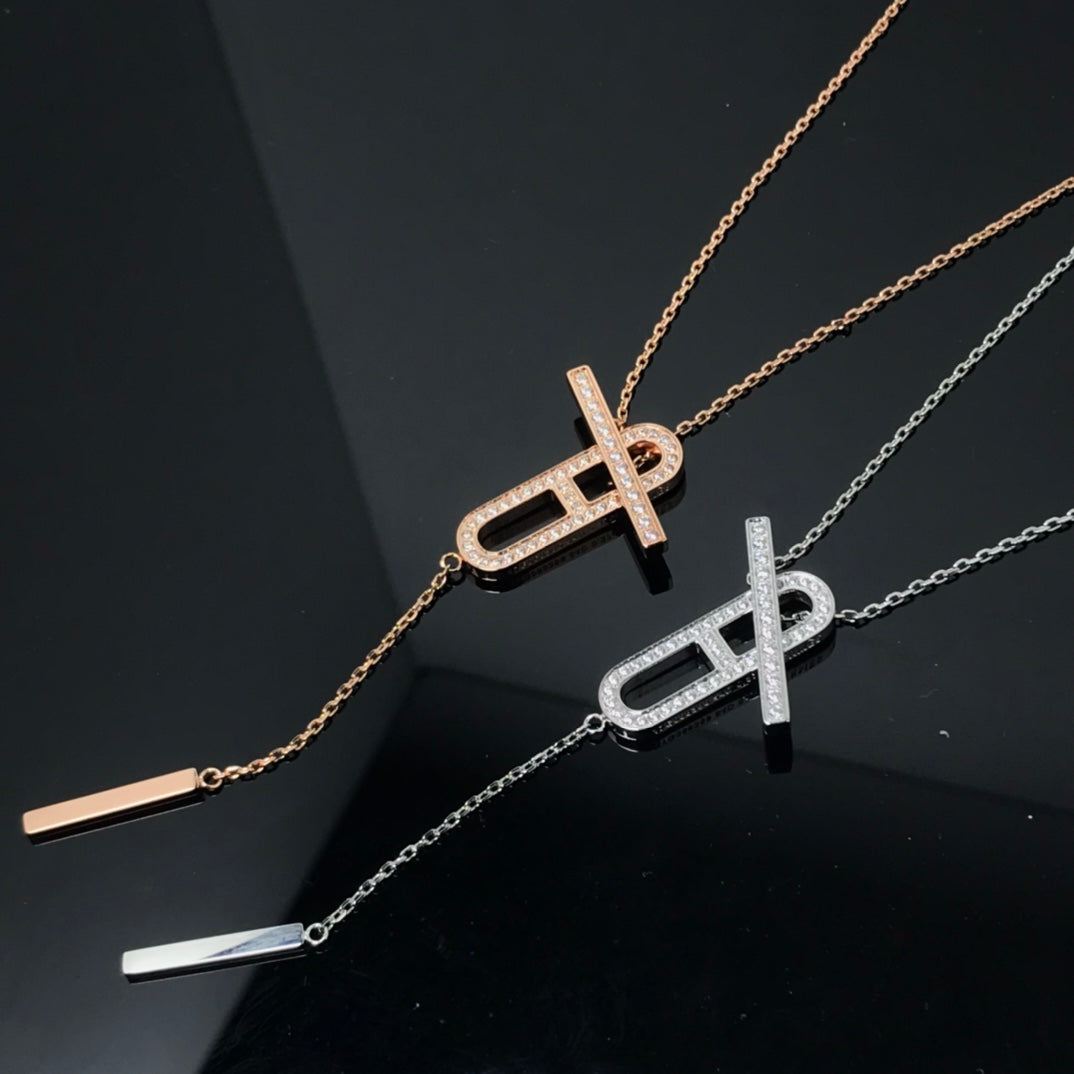 [⭐Maelin]HM NECKLACE PLATINUM ROSE GOLD DIAMOND