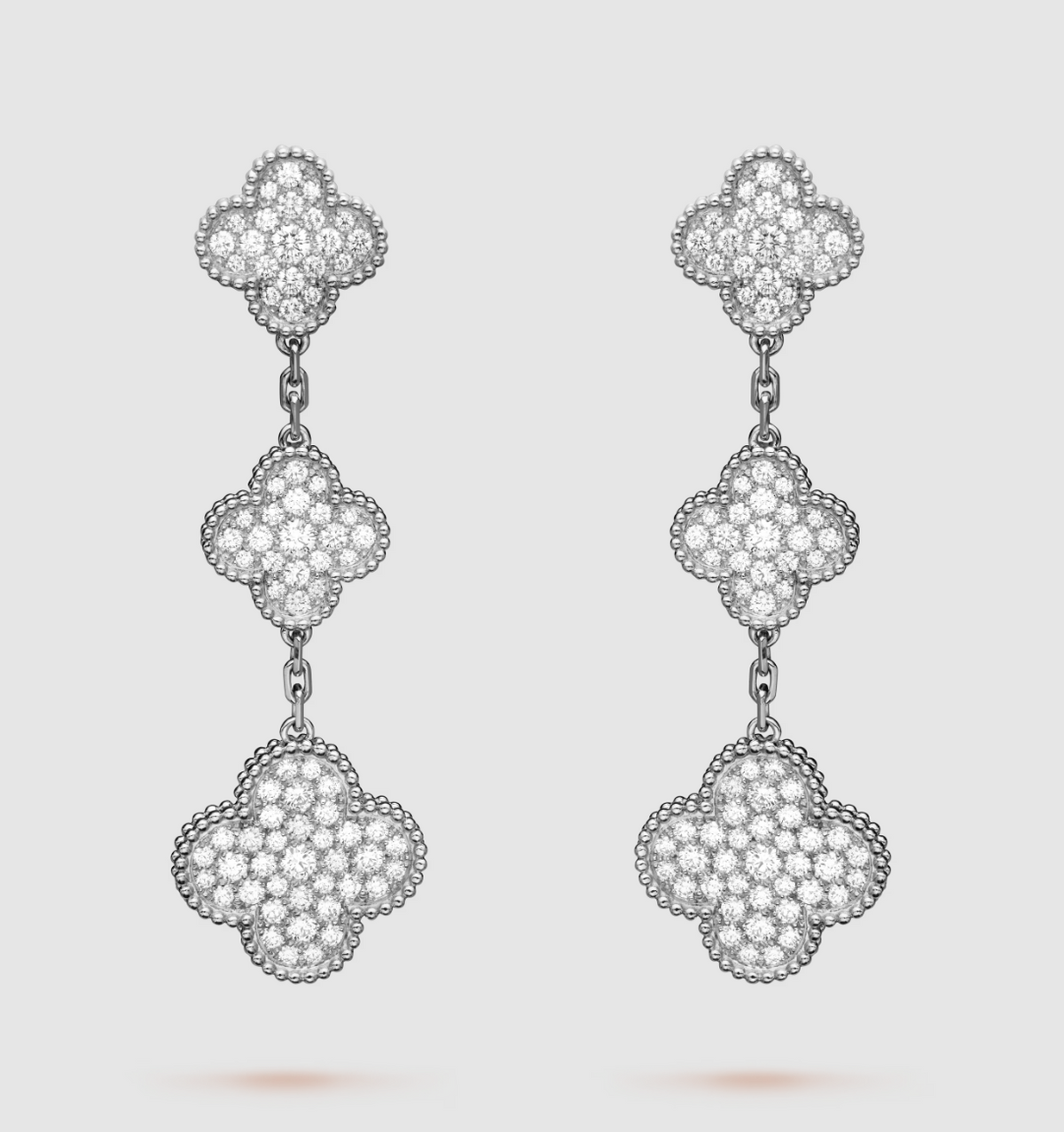 [⭐Maelin]CLOVER 3 MOTIF DIAMOND SILVER DROP EARRINGS