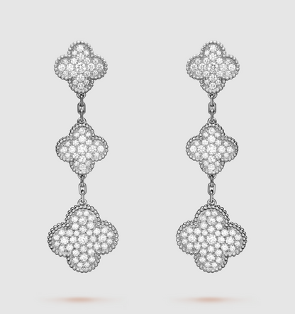 [⭐Maelin]CLOVER 3 MOTIF DIAMOND SILVER DROP EARRINGS