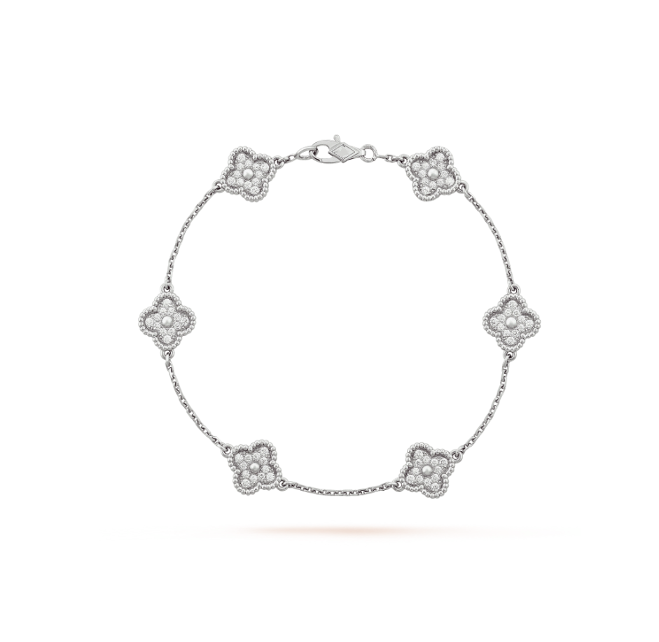 [⭐Maelin]CLOVER 6 MOTIF SILVER DIAMOND BRACELET