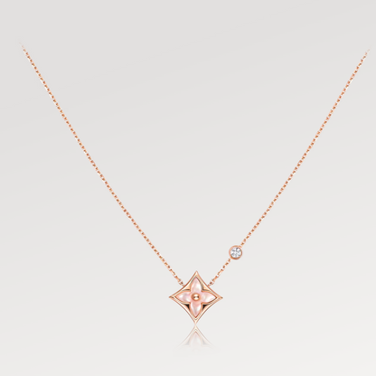 [⭐Maelin]STAR PINK MOP 1 DIAMOND PINK GOLD NECKLACE
