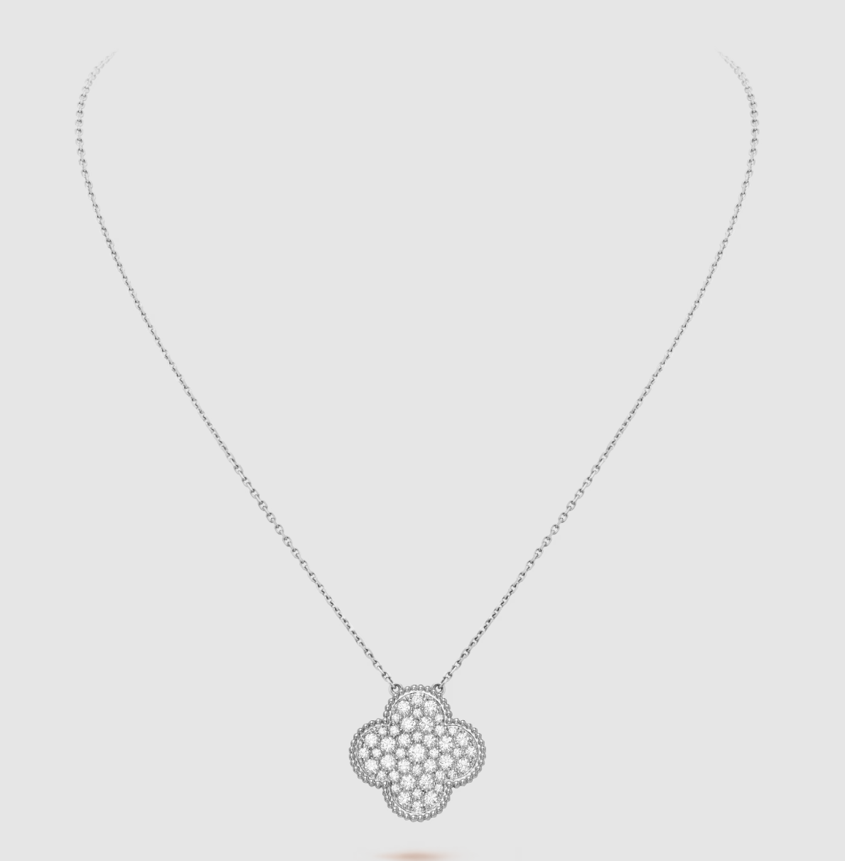 [⭐Maelin]CLOVER 25MM LARGE PENDANT DIAMOND PAVED SILVER NECKLACE