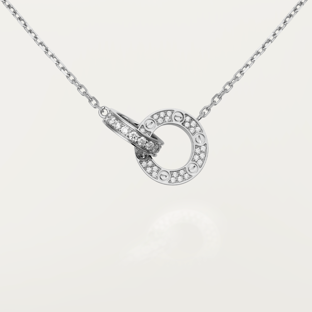 [⭐Maelin]LOVE 7.6MM NECKLACE ROSE GOLD AND SILVER  FULL DIAMOND
