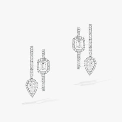 [⭐Maelin]CREOLES MY TWIN 2 RANGS SILVER DIAMOND EARRINGS
