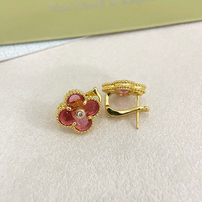 [⭐Maelin]2026 NEW  CLOVER 1 MOTIFPINK ENAMEL STUD EARRINGS WITH DIAMONDS2