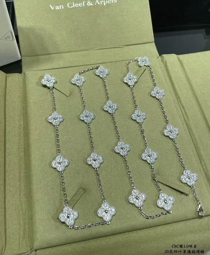[⭐Maelin]CLOVER 20 MOTIFS FULL-DIAMOND NECKLACE
