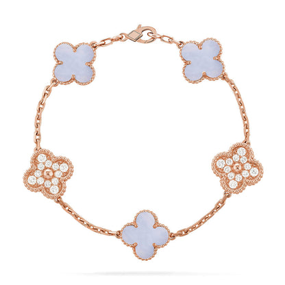 [⭐Maelin] CLOVER 5 MOTIF PURPLE CHALCEDONY BRACELET COLLECTION