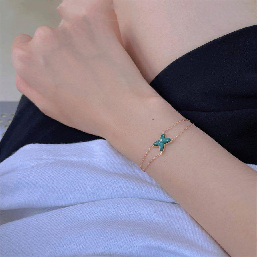 [⭐Maelin]JEUX BRACELET MALACHITE PINK GOLD 1 DIAMOND