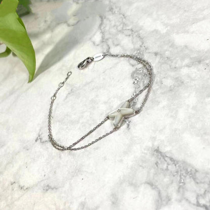 [⭐Maelin]JEUX BRACELET WHITE MOP SILVER 1 DIAMOND