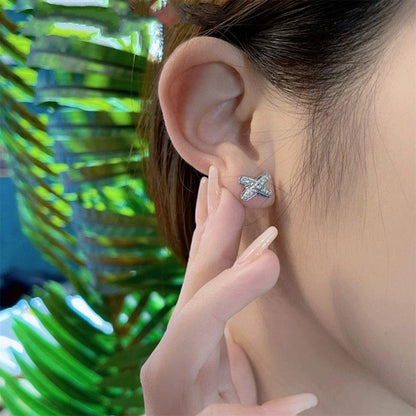 [⭐Maelin]JEUX DE SILVER DIAMOND EARRINGS