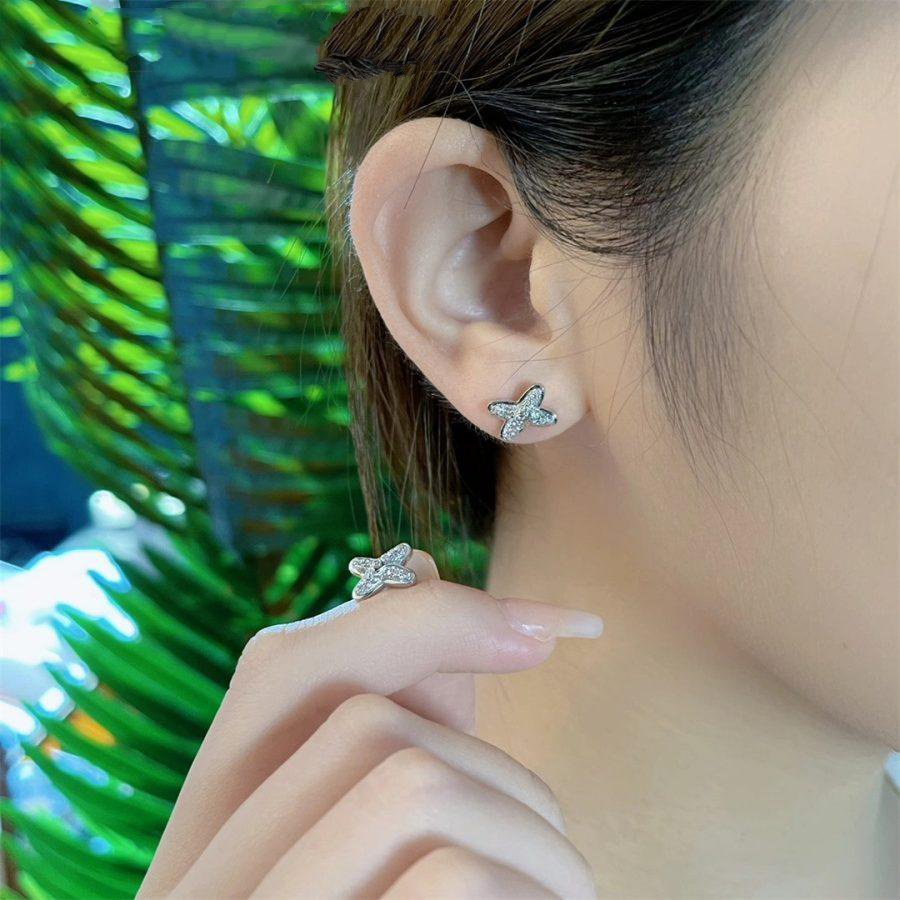 [⭐Maelin]JEUX DE SILVER DIAMOND EARRINGS