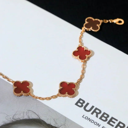[⭐Maelin] CLOVER 5 MOTIF RED CORNELIAN BRACELET COLLECTION
