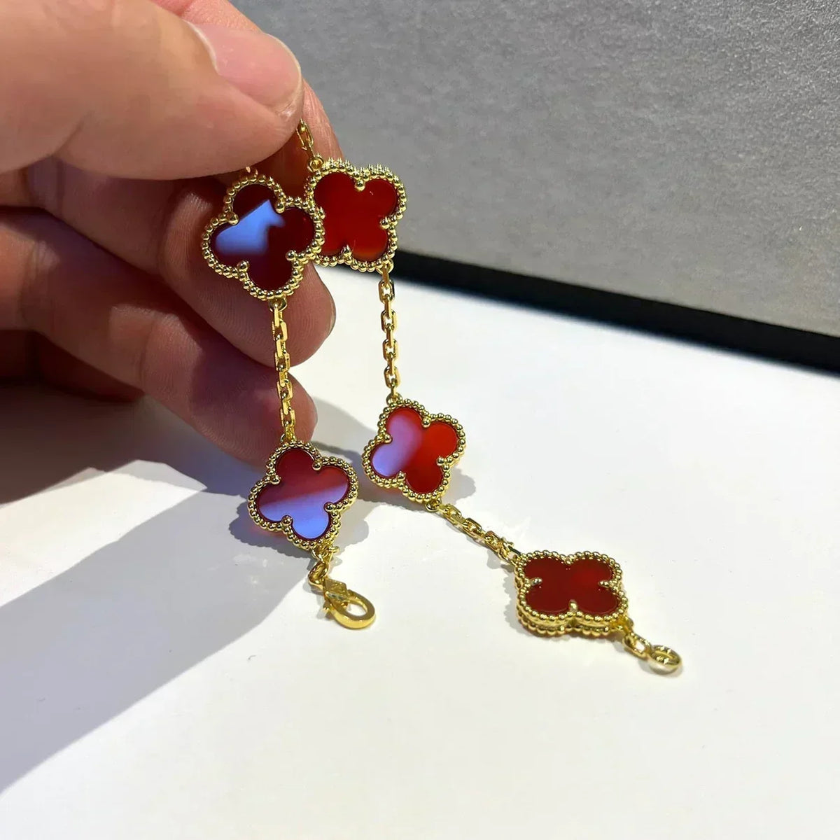[⭐Maelin] CLOVER 5 MOTIF RED CORNELIAN BRACELET COLLECTION