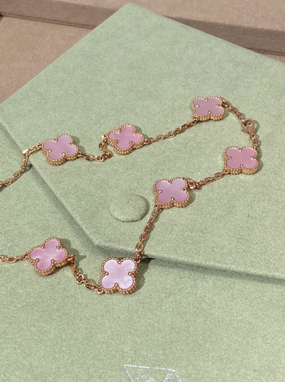 [⭐Maelin Jewellery] Pink Necklace with Ten Clover Designs