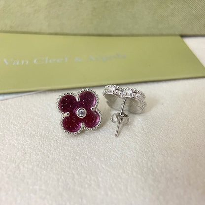 [⭐Maelin]2026 NEW  CLOVER 1 MOTIFPINK ENAMEL STUD EARRINGS WITH DIAMONDS