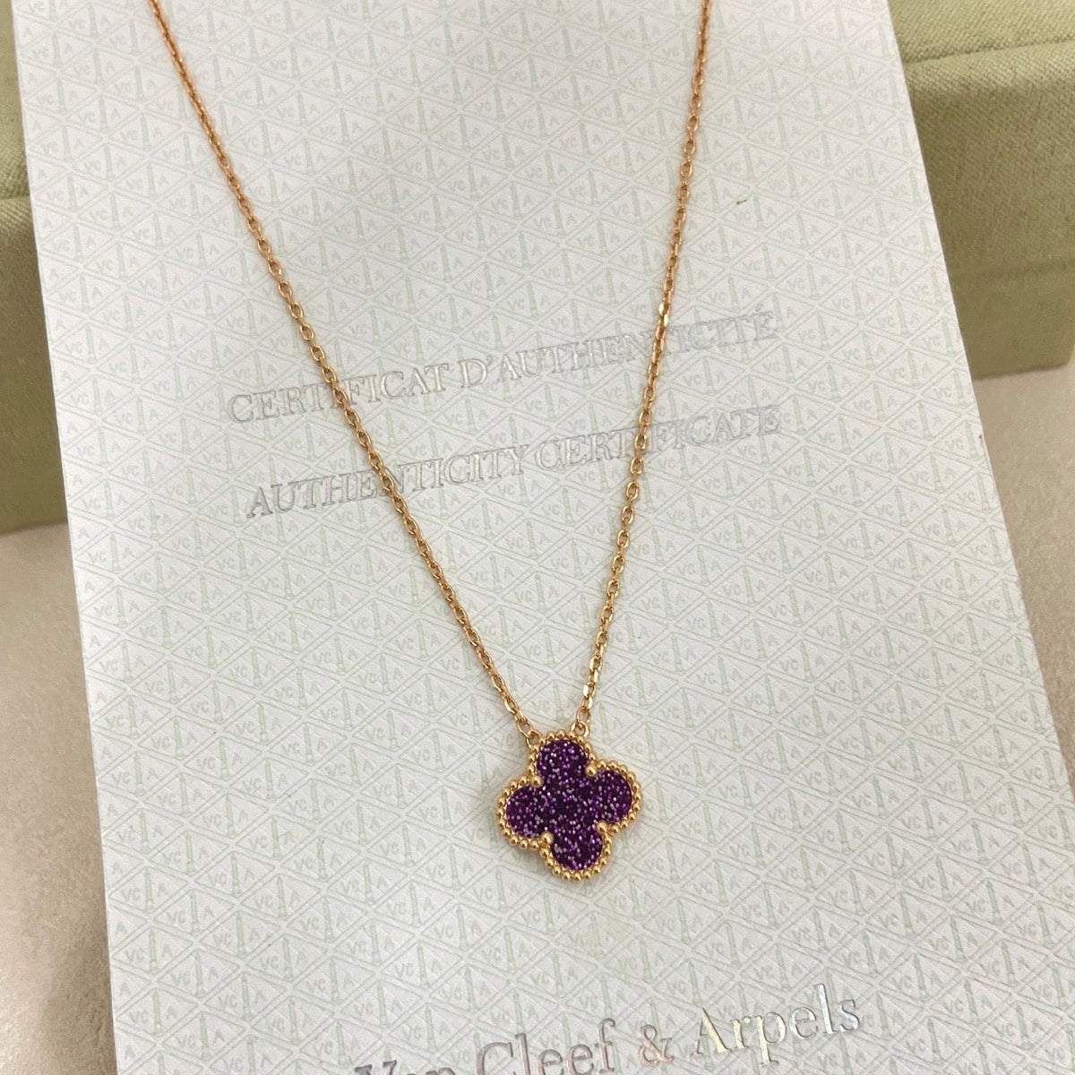 [⭐Maelin]NEW 15MM PURPLE SAND-GOLD FOUR-LEAF CLOVER NECKLACE