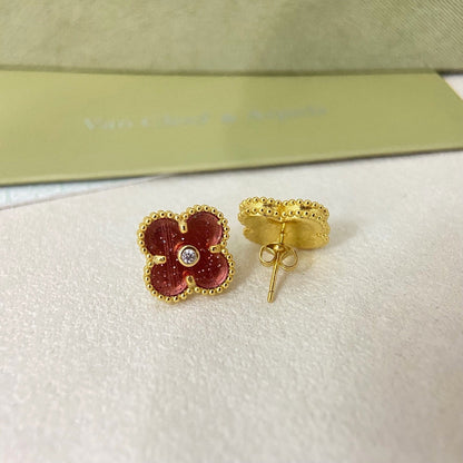 [⭐Maelin]2026 NEW  CLOVER 1 MOTIFPINK ENAMEL STUD EARRINGS WITH DIAMONDS