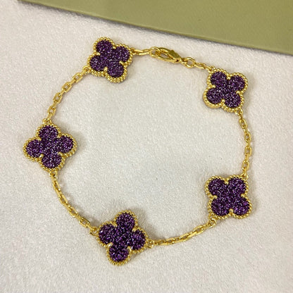 [⭐Maelin]NEW PURPLE SAND-GOLD FOUR-LEAF CLOVER 5-FLOWER BRACELET