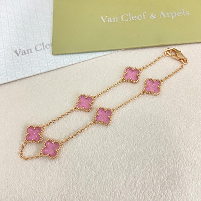 [⭐Maelin]2026 NEW CLOVER 6 MOTIF BUBBLE PINK ENAMEL BRACELET