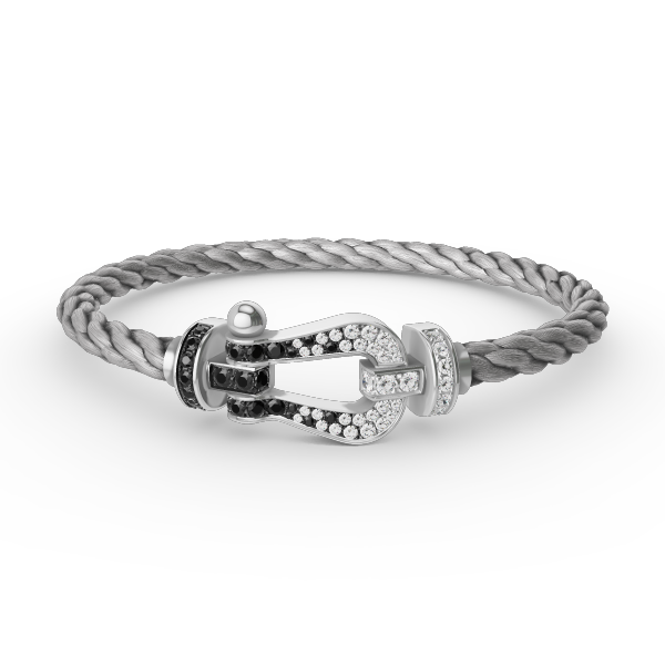 [⭐Maelin]FORCE LARGE HORSESHOE BLACK WHITE DIAMOND BRACELET SILVER