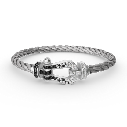 [⭐Maelin]FORCE LARGE HORSESHOE BLACK WHITE DIAMOND BRACELET SILVER