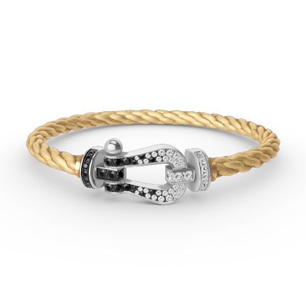 [⭐Maelin]FORCE LARGE HORSESHOE BLACK WHITE DIAMOND BRACELET SILVER