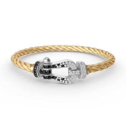 [⭐Maelin]FORCE LARGE HORSESHOE BLACK WHITE DIAMOND BRACELET SILVER