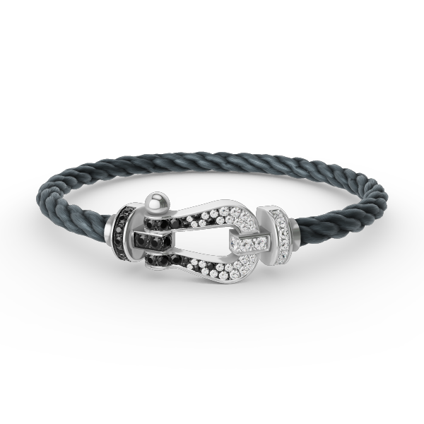 [⭐Maelin]FORCE LARGE HORSESHOE BLACK WHITE DIAMOND BRACELET SILVER