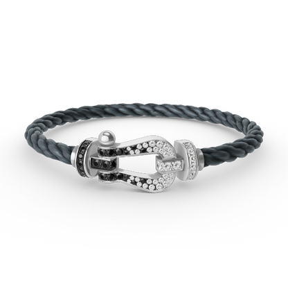 [⭐Maelin]FORCE LARGE HORSESHOE BLACK WHITE DIAMOND BRACELET SILVER