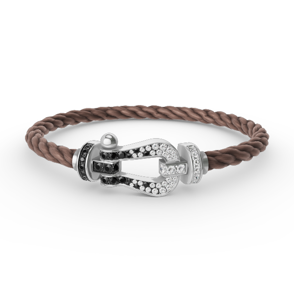 [⭐Maelin]FORCE LARGE HORSESHOE BLACK WHITE DIAMOND BRACELET SILVER
