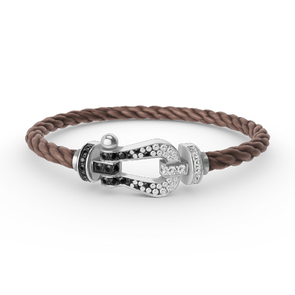 [⭐Maelin]FORCE LARGE HORSESHOE BLACK WHITE DIAMOND BRACELET SILVER