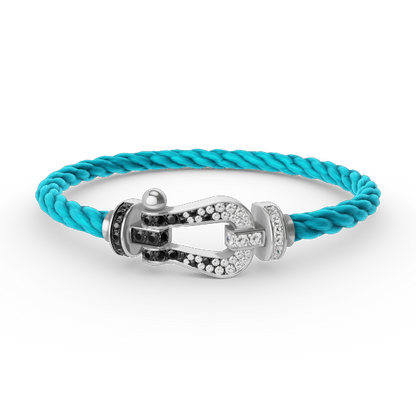 [⭐Maelin]FORCE LARGE HORSESHOE BLACK WHITE DIAMOND BRACELET SILVER
