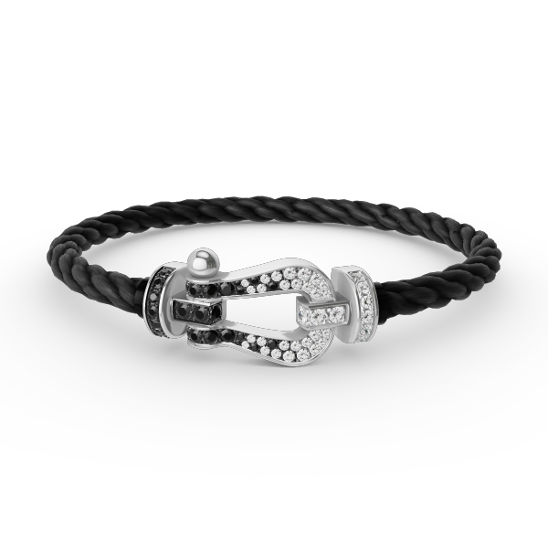 [⭐Maelin]FORCE LARGE HORSESHOE BLACK WHITE DIAMOND BRACELET SILVER