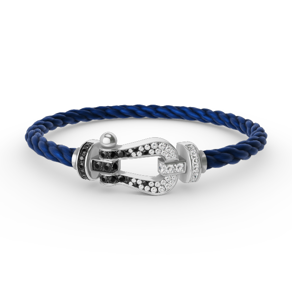 [⭐Maelin]FORCE LARGE HORSESHOE BLACK WHITE DIAMOND BRACELET SILVER