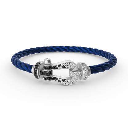 [⭐Maelin]FORCE LARGE HORSESHOE BLACK WHITE DIAMOND BRACELET SILVER