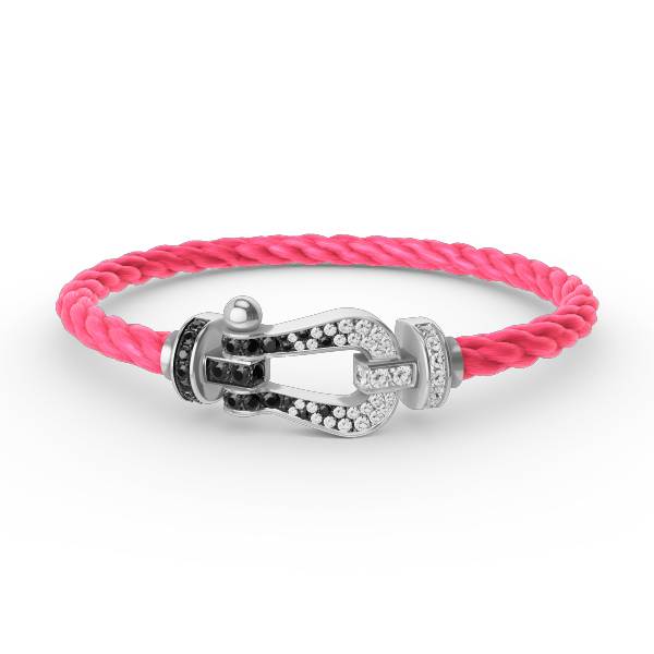 [⭐Maelin]FORCE LARGE HORSESHOE BLACK WHITE DIAMOND BRACELET SILVER