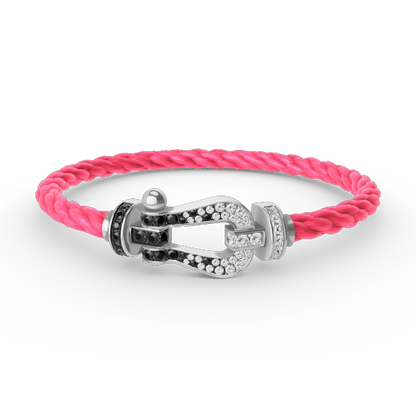 [⭐Maelin]FORCE LARGE HORSESHOE BLACK WHITE DIAMOND BRACELET SILVER