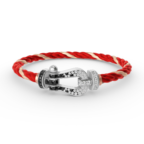 [⭐Maelin]FORCE LARGE HORSESHOE BLACK WHITE DIAMOND BRACELET SILVER