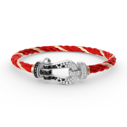 [⭐Maelin]FORCE LARGE HORSESHOE BLACK WHITE DIAMOND BRACELET SILVER