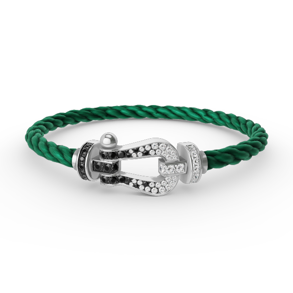 [⭐Maelin]FORCE LARGE HORSESHOE BLACK WHITE DIAMOND BRACELET SILVER