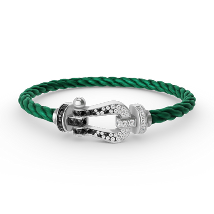 [⭐Maelin]FORCE LARGE HORSESHOE BLACK WHITE DIAMOND BRACELET SILVER