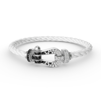 [⭐Maelin]FORCE LARGE HORSESHOE BLACK WHITE DIAMOND BRACELET SILVER